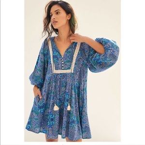 Anthropolgie Lissa Paisley blue romper balloon sleeve Small